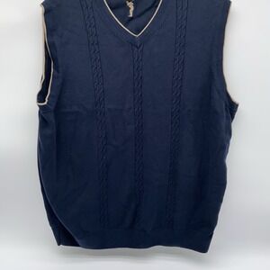 VTG Cypress‎ Links Size 2XB V Neck Golf Sweater Vest Khaki Trim Cable Knit EUC